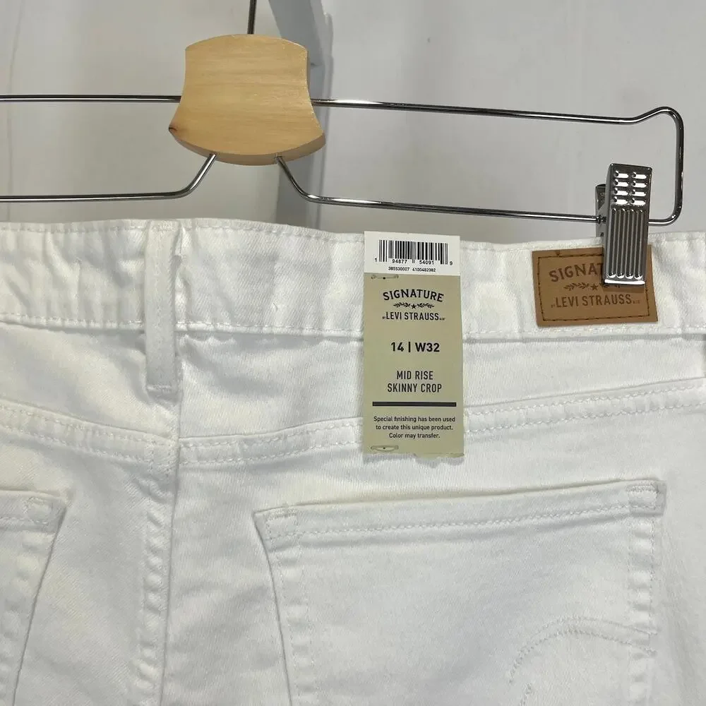 NWT LEVI STRAUSS Signature Mid Rise Skinny Crop Jeans Distressed White 14 / 32 - Picture 8 of 10